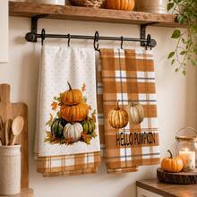 2pcs Pumpkin & Maple Leaf Print Kitchen Towels, Autumn Pastoral Style Hand Towels, Suitable For Thanksgiving, Autumn Kitchen Decor, Harvest Celebration, Farm Theme Decoration, Baking & Cooking And Daily Home Use - Multicolor - View 5