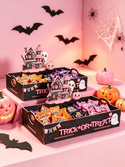 1 pieza Bandeja de dulces con castillo de fantasmas de Halloween, bandeja para servir aperitivos de Trick or Treat +, decoración de fiesta gótica espeluznante del Día de Muertos, para anfitriones de fiestas en el hogar, mesa, cocina, exterior, almacenamiento de pasteles, galletas y horneado, regalo de fiesta, otoño, Navidad, Año Nuevo