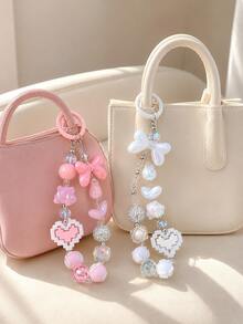 1pc Macaron Sweet Y2K Beaded Phone Wrist Strap, Bow Bear Pixel‑Heart Rhinestone Mixed Universal Phone Charm Lanyard Pendant For Phone Case Camera Key Handbag - Multicolor - View 3