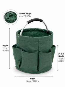 1pc Rustic Solid Color Gardening Tool Storage Bag, Round Bucket Shape With 6 Side Pockets And Thickened Metal Handle, Foldable Oxford Cloth Organizer, Large Capacity Home & Garden Storage Bag - A - View 13