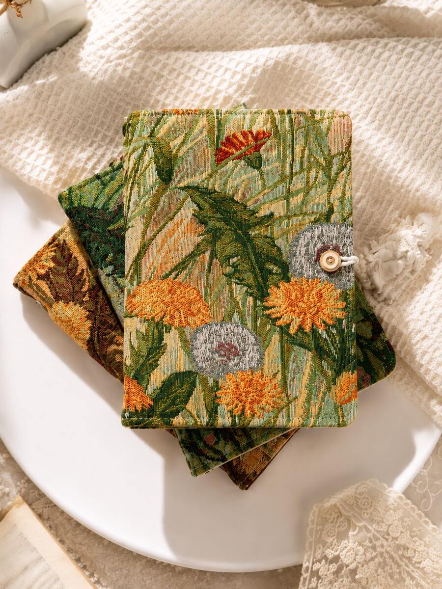 2pcs A5 & A6 Vintage Floral Refillable Notebook Set, Plant Woven Fabric Cover Loose Leaf Planner, With Button Closure, Artistic Writing Journal, Suitable For School, Office, Study And Gift - Upgraded Fabric Surface - View 1