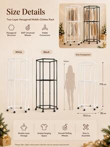 1pc Hexagonal Rotating Drying Rack, Indoor Clothes Rack, Suitable For Bedroom, Living Room, Domed Space, Clothing Store Display, Movable Coat Rack - Space-Saving, Quick Drying, 360° Rotating Arms, Sturdy Steel Frame, Lightweight And Durable Structure, Perfect For Spring Minimalist Home Decor, Easy Assembly, No Tools Required, Also Suitable For Apartment Use - Multicolor - View 7
