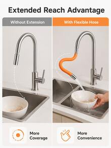 2pcs Extended Faucet Extender, All-Copper Interface Wear-Resistant Durable Model, Silicone Outer Tube Flexible Bendable Easy To Store, Built-In Filter Aerator Even Water Flow, Orange Minimalist Long Cylindrical Design, Silver End Cap Exquisite Detail Elegant Look, Silicone Tube Body Soft Elastic Anti-Kink, Copper Interface Threaded Connection Secure Installation, Extend Water Discharge Distance Convenient For Cleaning, Simple Installation Interface Compatible With Faucets - Multicolor - View 10