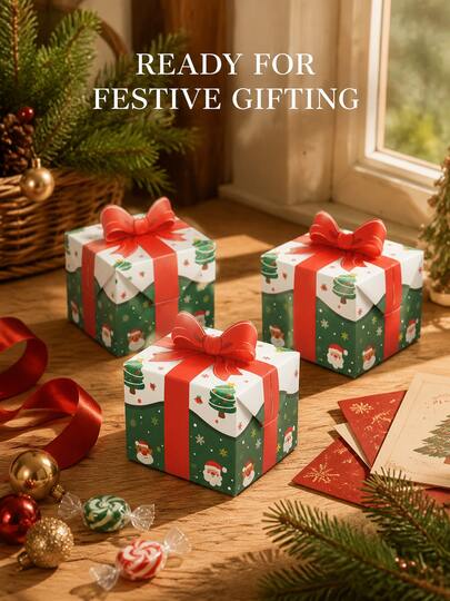 10 Stück wiederverwendbare Weihnachtsgeschenkboxen Süßigkeitenverpackungsboxen mit Schleifendesign, niedliches Weihnachtsmann- und Weihnachtsbaum-Muster, geeignet für Feiertagspartys, Feiertagsdesserts, Geschenke, Tischdekoration und Winterfeiern