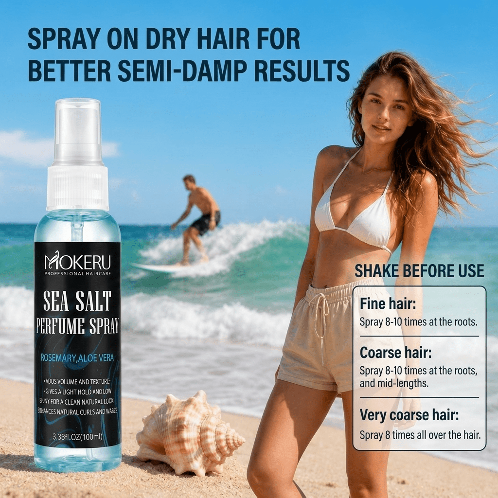 MOKERU Summer Essential Sea Salt Hair Spray, Cooling & Refreshing, Quick Drying, Volumizing, Creating Fluffy & Airy Hairstyle, Beach & Pool Essential