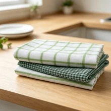 3/6pcs Green & White Mixed Color Kitchen Dish Cloths, Plaid & Vertical Stripe Mixed Design, Reusable Household Dish Towels, Suitable For Daily Home Kitchen Decor - Green - View 5