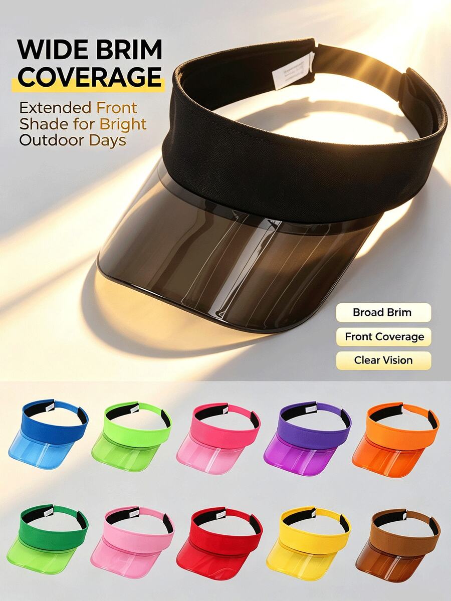 1pc All-Season New Transparent Wide Brim Sun Hat, Multi-Color Baseball Cap, Lightweight Breathable Outdoor Sports Commute Adjustable Solid Color Flat Top Hat - Multicolor - View 1