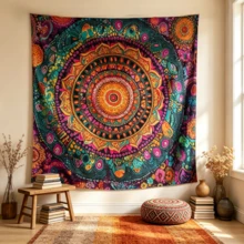 1pc Mandala Tapestry Background Cloth, Bohemian Print Tapestry, Suitable For Home Decor, Yoga Studio Decor, Bedroom Decor, Living Room Decor And Office Decor, Multiple Sizes Available, 2D Flat - Multicolor - View 5