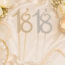 Gold & Silver Rhinestone 18th Birthday Cake Topper, Sparkling Number 18 Cake Decoration For Birthday Party, Anniversary & Celebration - Style a - View 6