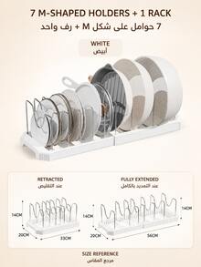 1pc Small Space Kitchen Expandable Pot & Pan Organizer, Adjustable M-Shaped Metal Divider Rack, Fits Pots, Skillets, Lids, Plates And Bowls, Space-Saving Cabinet, Drawer Or Countertop Storage, Kitchen Organizer - White - View 11