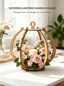 5/2/1pc Wooden Lantern Decorative Empty Frame, Candle Holder Aromatherapy Tray, Restaurant Living Room Tabletop Atmosphere Decor Ornament, Holiday Photo Backdrop Prop (Candles And Flowers Not Included), Housewarming Gift Holiday Party Gift - Multi-color - View 10