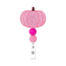1pc Colorful Pumpkin Beaded Acrylic Retractable Rotating Medical Badge Reel ID Holder, Halloween Costumes For Women, Halloween - Multicolor - View 7