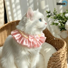 1pc Pet Peach Bobo Bandana Pet Bib Satin Bow Tie Pearl Princess Style Pet Accessory Ruffle Edge Cat Dog Universal - Multicolor - View 3
