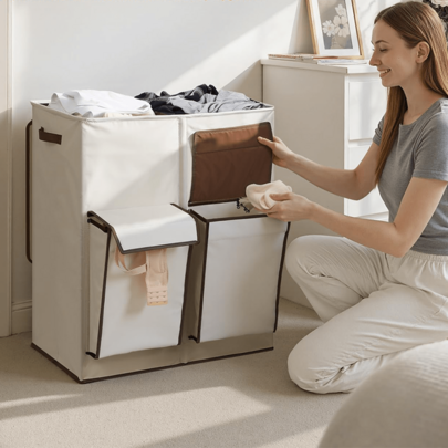1pc 180L 4-Compartment Laundry Basket With Lid, Foldable Storage Organizer, Suitable For Delicate Clothes, Socks, Underwear, Double-Layer Extra Large Capacity Dirty Clothes Sorting Bin, For Bedroom, Bathroom, Home Storage