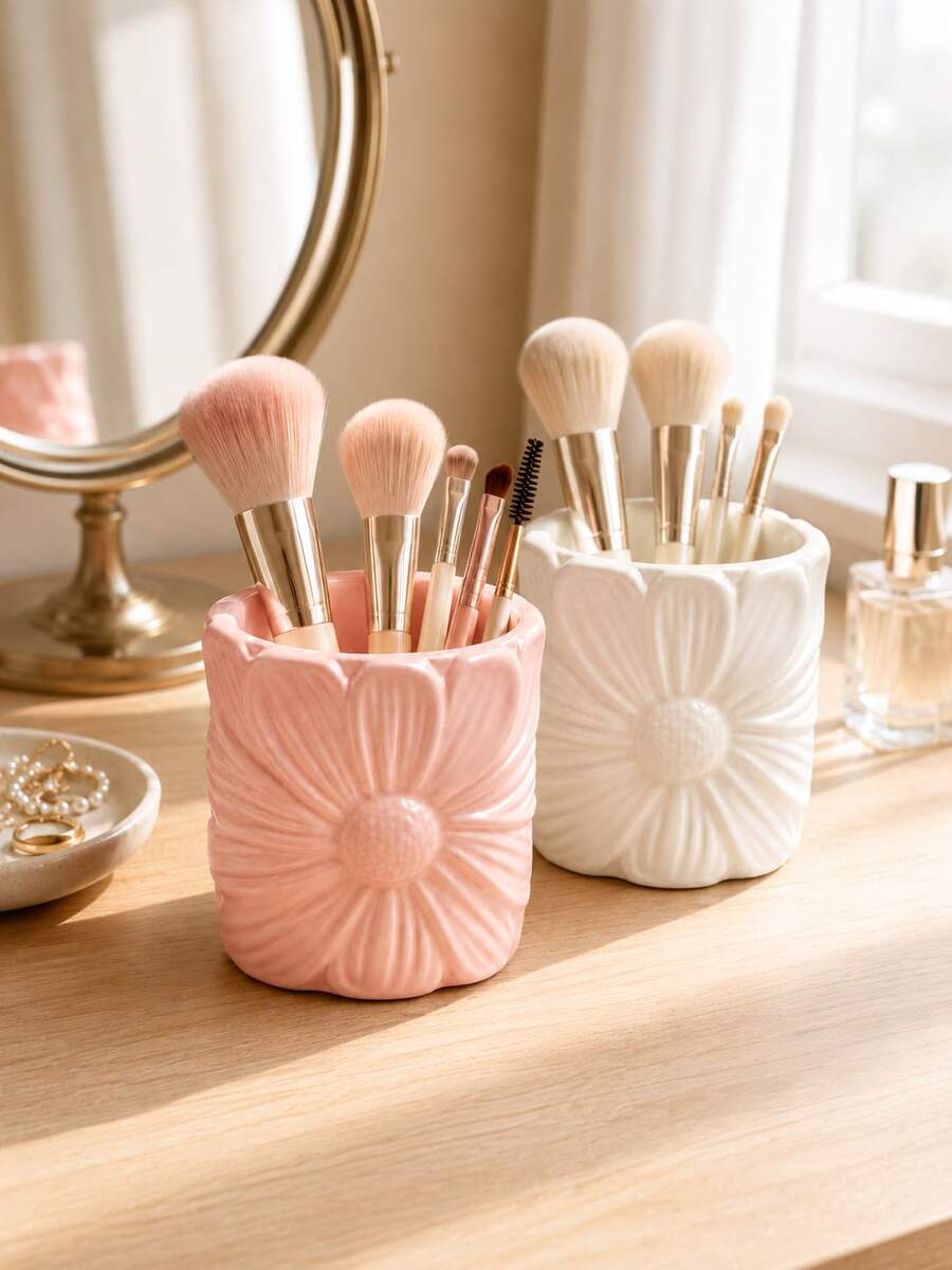 Daisy Makeup Organizer, Multi-Purpose Cosmetic Storage Holder For Makeup Brushes Lipsticks Eyebrow Pencils, Cute Desktop Organizer Cup, Vanity Desk Accessories For Women - New Model - View 1