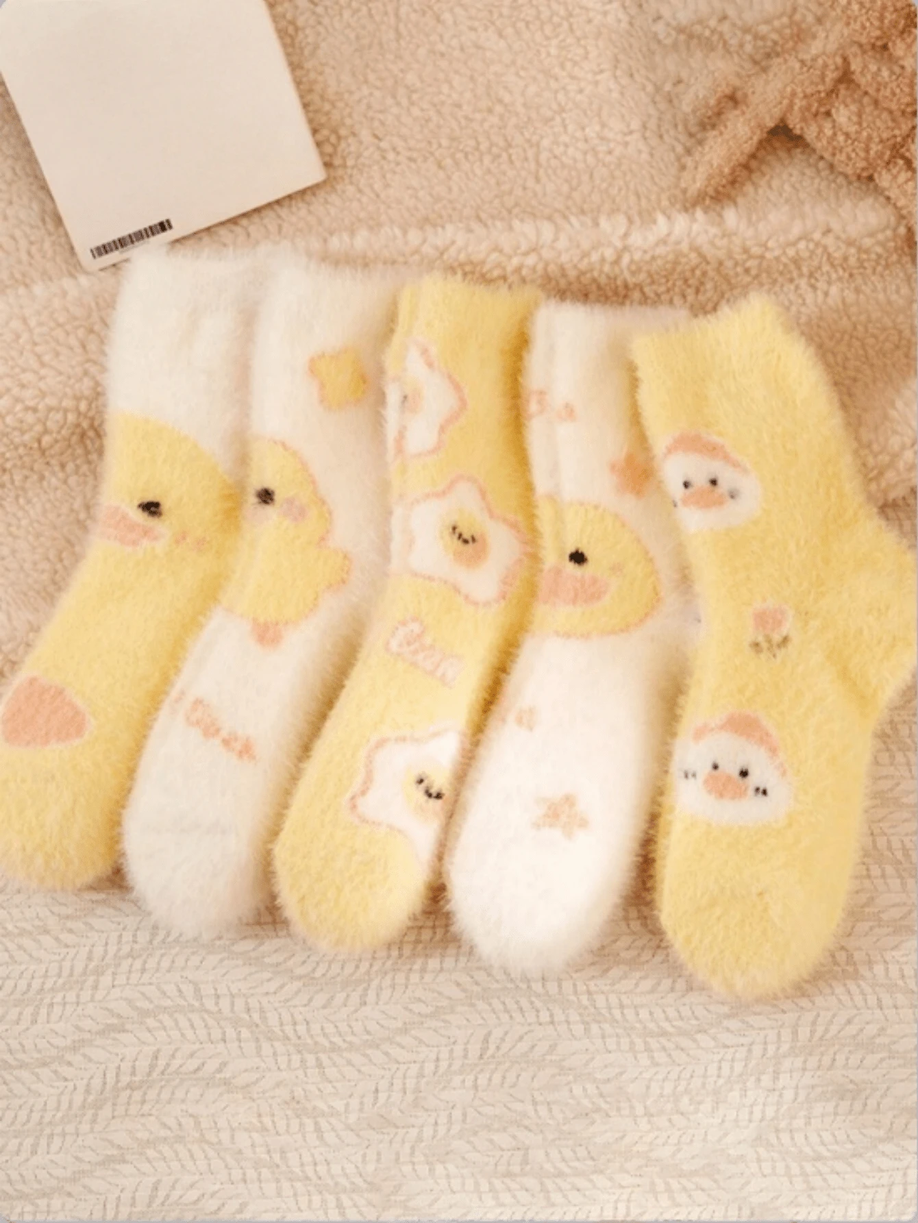 1/2/3 Pairs Random Color Women's Cute Cartoon Duck Pattern Fluffy Plush Warm Casual Home Mid-Calf Socks - Multicolor - View 1