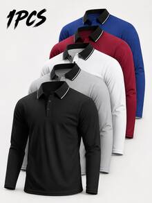 Men's Golf Light Business Long Sleeve Polo Shirt With Contrast Collar, Suitable For Golf, Business, Office, Daily Casual, Outdoor And Multiple Occasions - Black - View 6