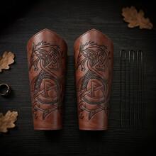 1pc Vintage Viking Style PU Leather Bracer, Unisex Celtic Dragon Embossed Arm Guard, Renaissance Festival Cosplay Costume Prop - A - View 4