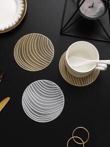 6-24pcs Champagne Gold Wavy Pattern Coasters, European Style Premium PVC Round Heat-Insulating Coasters For Home, Bar, Thanksgiving, New Year Decor - Multicolor - View 2