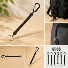 Multifunctional Elastic Retractable Key Lanyard With Quick-Release Carabiner + Metal Key Ring, Outdoor Fishing Camping Daily Commute Anti-Loss Key Tool Chain - Black - View 8