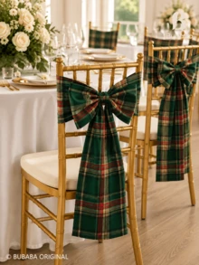 4pcs Christmas Scottish Plaid Chair Back Bowknot Ribbons, Red And Green Checkered Dining Chair Sashes, Wedding Banquet Holiday Party Bamboo Chair Decor - Multicolor - View 1