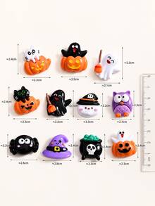10pcs Random Style Halloween Theme Cute Resin Charms - 3D Glossy Flat Back Design, Including Ghost, Bat, Magic Hat, Owl, Pumpkin, Cat And Other Elements, Suitable For Phone Case Decoration, Scrapbooking And Other Creative Projects - A - View 6