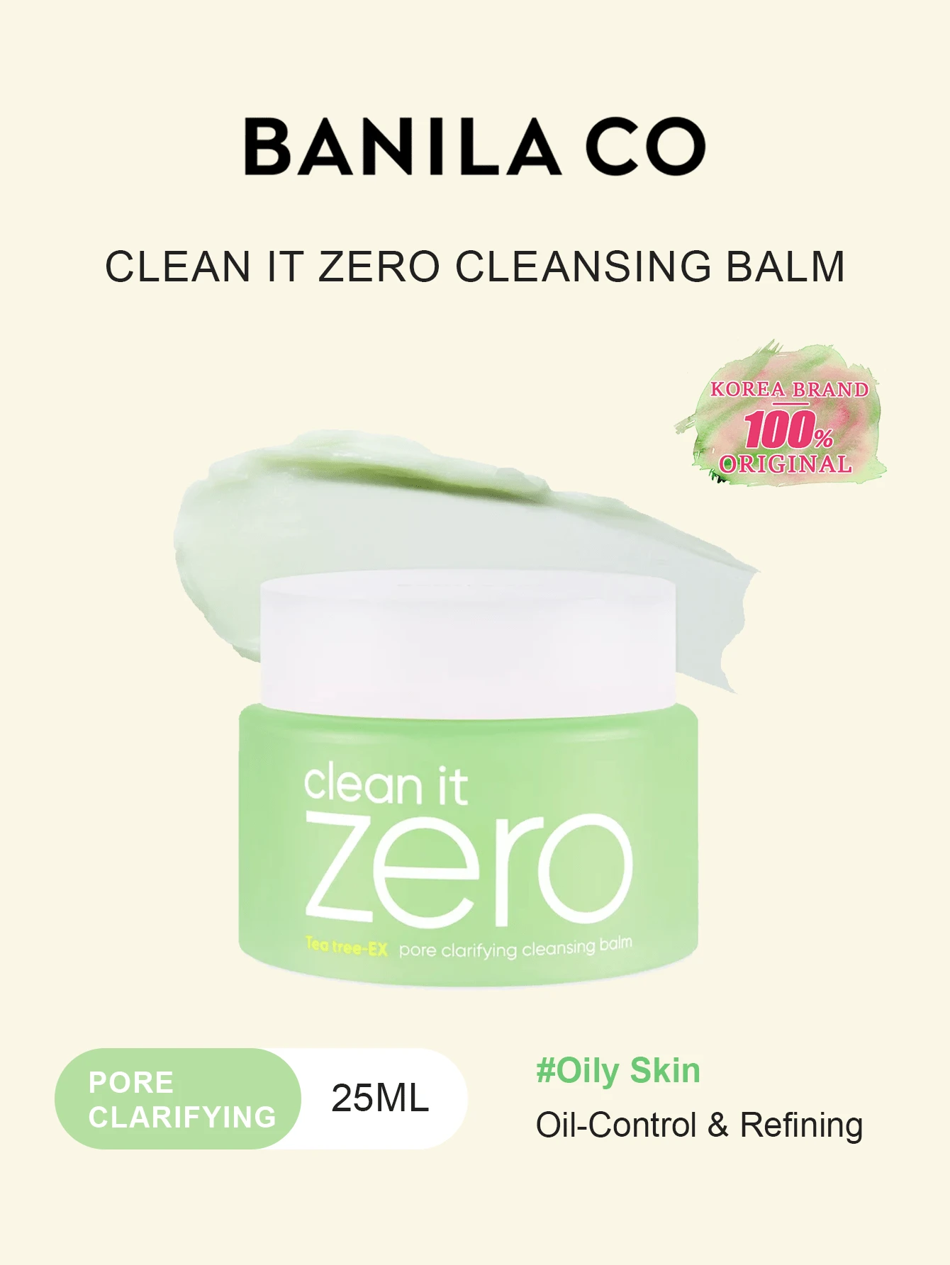 Banila Co Clean It Zero Cleansing Balm Revitalizing, Refreshing Revitalizing Cleansing Balm, Melts Makeup, Oil Control & Pore Clarifying, Non-Greasy, For Oily Skin, K-Beauty, Korean Makeup, , GIFT, 25ml