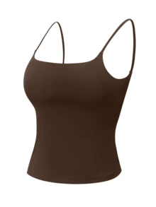 TimeOff Women's 1pc Solid Color Spaghetti Strap Backless Padded Cropped Tank Top For Outdoor Running And Fitness - Mocha Brown - View 4
