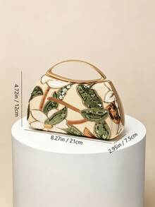 1件金屬手柄金色底座木蘭花亮片刺繡晚宴包，金色手柄，奢華婚宴禮服包，可拆卸鏈條斜跨，精緻女款手提包（隨機剪裁） - 金色 - 查看 3