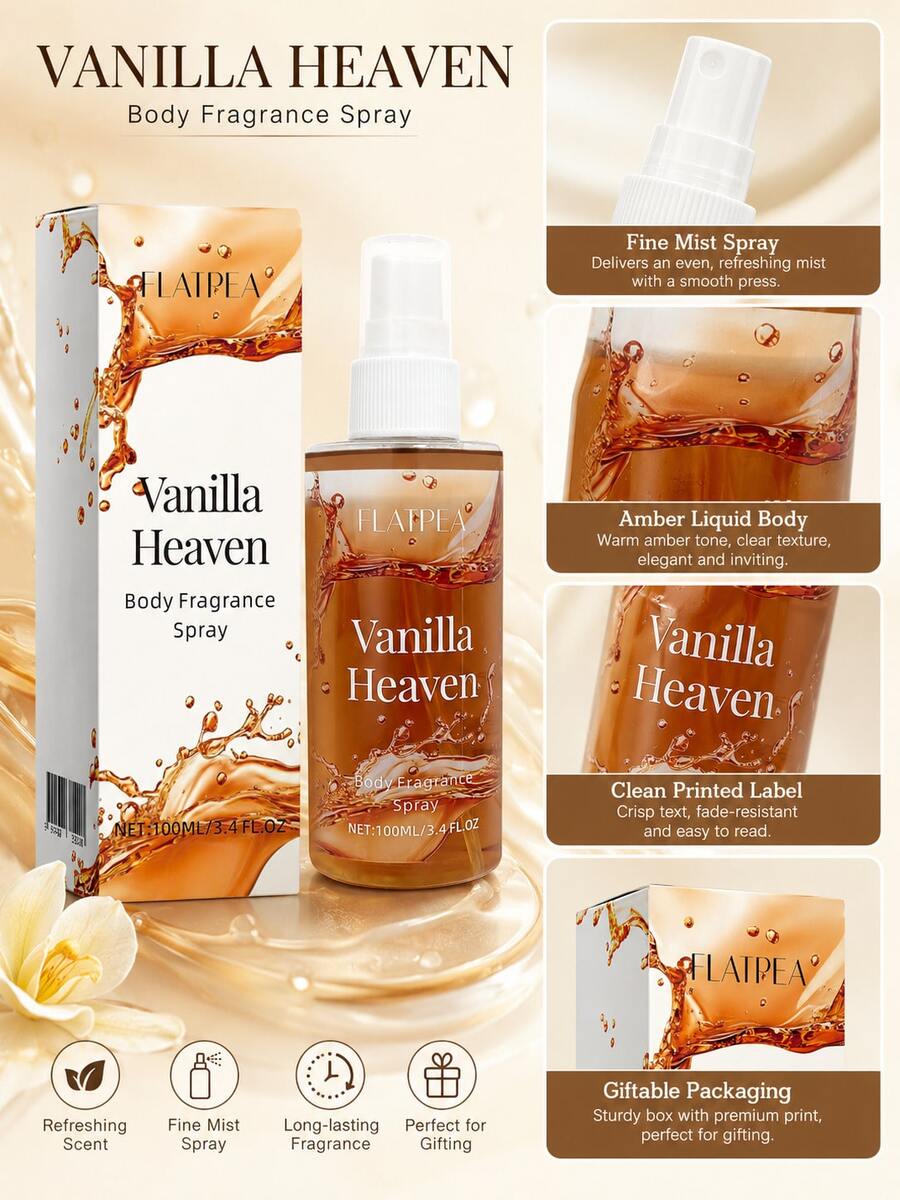 Vanilla Paradise Gourmet Body Mist, Top Notes Creamy Lychee, Middle Notes Vanilla Caramel, Base Notes Sandalwood Amber Musk, Long-Lasting Daily Fragrance 100ml - Multi Scents - View 1