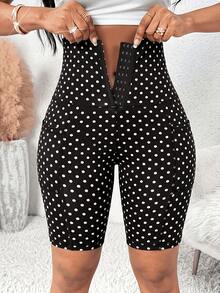 1pc Women's Geometric Print Button Front High Waist Tight Shorts, Motorcycle Shorts, Summer Shorts, Sports Pants Gym Workout - Black - View 1