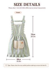 1pc Aesthetic Plaid Ruffle Apron, Essential Kitchen Apron, Cute Shoulder Strap Apron With Hand-Wipe Pocket, Suitable For Home Cooking And Baking - Multicolor - View 2