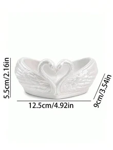 Heart-Shaped Double Swan Jewelry Tray, White Swan Shaped Storage Tray, Embossed Wing Design Jewelry Organizer, INS Style Pure White Desktop Organizer, Entryway Key Storage Tray, Vanity Earring Necklace Storage Rack, Romantic Wedding Decor Ornament, Jewelry Key Desktop Storage Box, Entryway Bedroom Decor Ornament - Multicolor - View 9