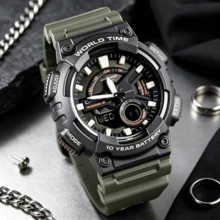 Casio 10-Year Battery Dual Display Fashion Outdoor Sports Waterproof Sports Watch Quartz Movement Resin Strap - Black - View 5