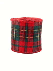 63mm Wide Plaid Lace Ribbon, Autumn Tones, With Bendable Metal Edge, Easy To Shape. Suitable For Thanksgiving And Halloween Wreaths, Gift Wrapping And DIY Crafts, Perfect For Wreath Making, Home Decor And Gift Wrapping. - Red Plaid Style - View 5
