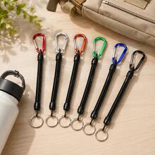 Multifunctional Elastic Retractable Key Lanyard With Quick-Release Carabiner + Metal Key Ring, Outdoor Fishing Camping Daily Commute Anti-Loss Key Tool Chain - Black - View 4