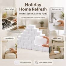200/100/50pcs Magic Sponge Erasers, White Foam Cleaning Pads, Suitable For Kitchen, Bathroom, Tableware, Furniture, Walls, Ideal For Home Users, Households, Dorms, Multi-Functional Household Cleaning Sponges, Holiday Home Refresh And Seasonal Gift Choice - White - View 3