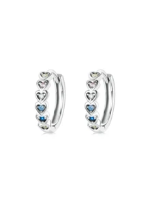 S925 Sterling Silver Colorful Heart-Shaped Zirconia Ear Cuffs, Double-Layer Hollow Hoop Earrings, Niche High-End Hypoallergenic Ear Jewelry - White Gold - View 2