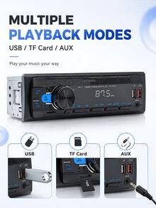 12V Car MP3 Player With Bluetooth Hands-Free, FM Radio, Colorful Lights, Suitable For Car Center Console Upgrade - A - View 4