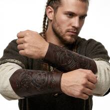 1pc Vintage Viking Style PU Leather Bracer, Unisex Celtic Dragon Embossed Arm Guard, Renaissance Festival Cosplay Costume Prop - A - View 5