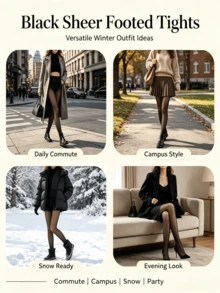 Women's Black Sheer Stirrup Tights, Slim Fit Thin Unlined High Elasticity Slim Fit Leggings, Nude Feel Base Layer For Daily Commute - Multicolor - View 7