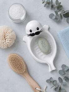 1pc Cute Seal Shaped Soap Tray, Wide Base And Raised Ribbed Design, Decorative Animal Soap Holder, Keeps Soap Clean And Countertop Tidy, Suitable For Bathroom, Kitchen, Dorm, Hotel Or As A Gift | Cute Soap Tray, Bathroom Decor, Soap Storage - Multicolor - View 3