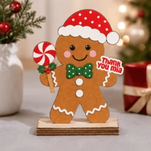 Custom Christmas Wooden Table Decor With Text, Personalized Snowman Penguin Gingerbread Tree Display, Festive Holiday Style, Customized Desktop Ornament, Customizable Christmas Home Decor, Party Table Accent, Holiday Gift, Christmas Decoration - Multicolor - View 6