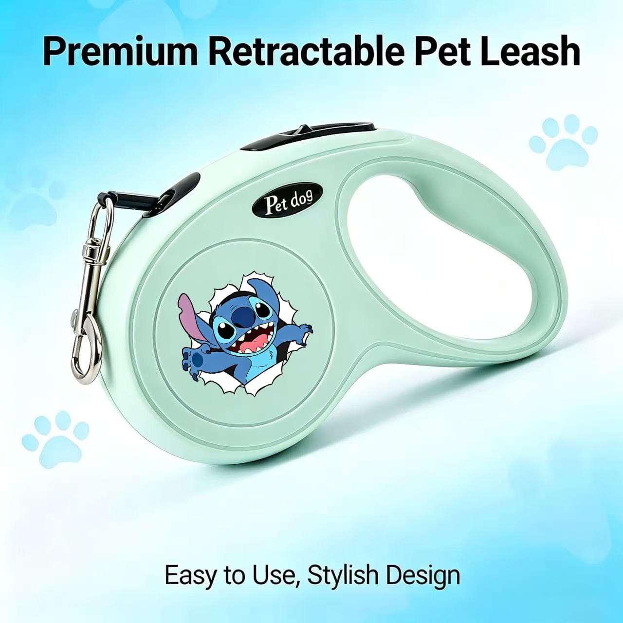 Disney's Stitch Automatic Retractable Pet Leash, Cute Design, 3 Meters Rope Length Dog Leash, Durable Pet Leash, Suitable For Pet Outings, Small And Medium Pet Travel, Outdoor Dog Walking. - Green - View 1