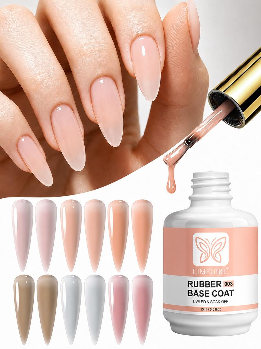 LIMEGIRL 6 Colors Rubber Base Gel Nail Polish, 15ml UV/LED Soak-Off Gel Base, Self-Leveling Strengthening Gel, Long-Lasting Manicure, Nude Tones, Suitable For Salon And Home Use