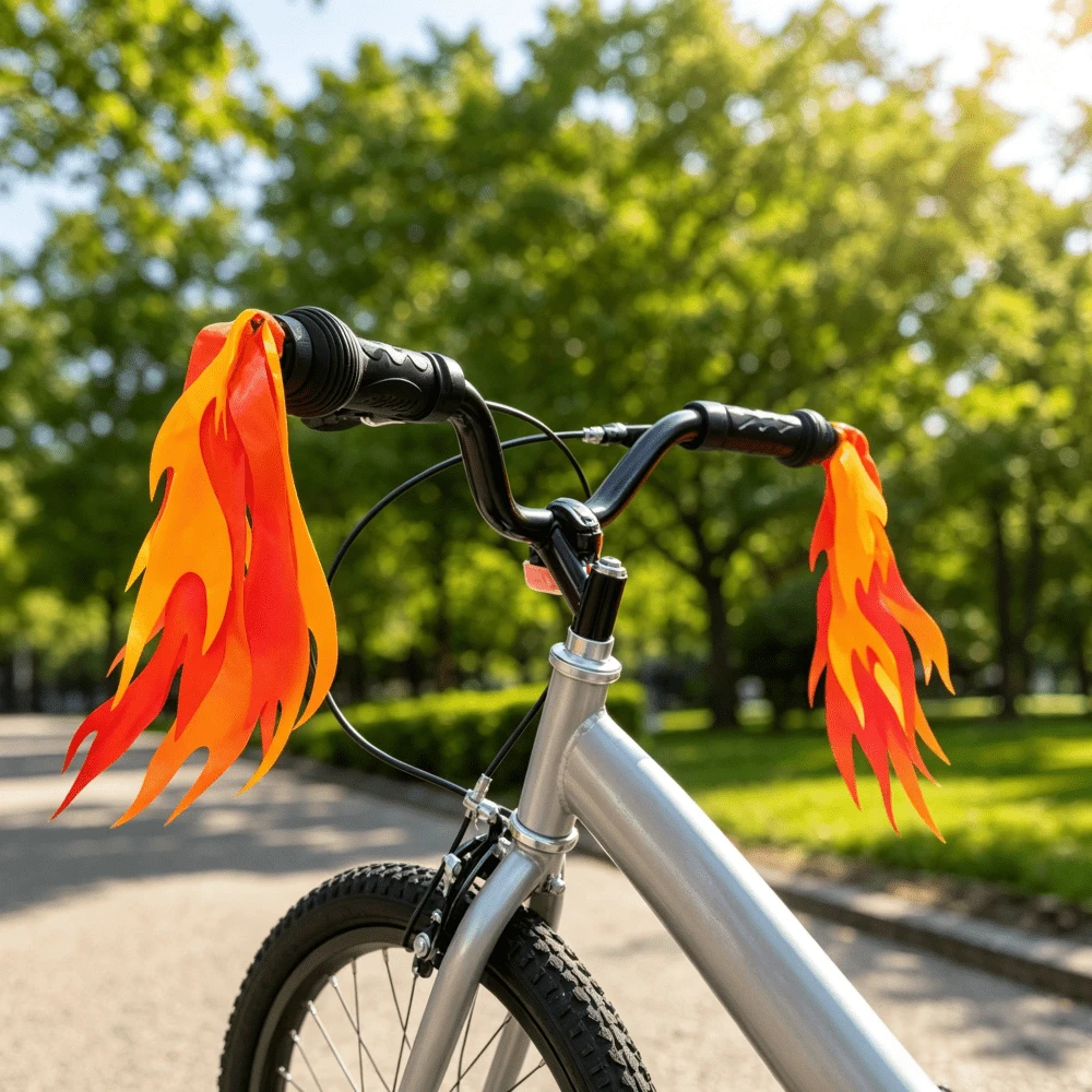 1 Pair Bicycle Flame Streamers, Scooter Tassel Streamers, Colorful Handlebar Decoration, Perfect For Outdoor Cycling And Bicycle Decoration, Birthday Party Gift - Multicolor - View 1
