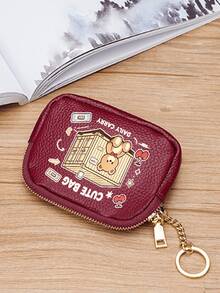 Cute Bear Print Mini Zipper Coin Purse, Portable Keychain Small Wallet, PU Leather Card Holder Pouch For Earphone Change,Mini Pouch For Coins Cards Earbuds - Multicolor - View 8