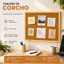 Pizarra de corcho con marco efecto madera, tablón para notas y recordatorios, 20x30cm / 40x30 cm / 60x40 cm / 90x60 cm, para hogar, oficina y estudio - 90x60 cm - Ver 4
