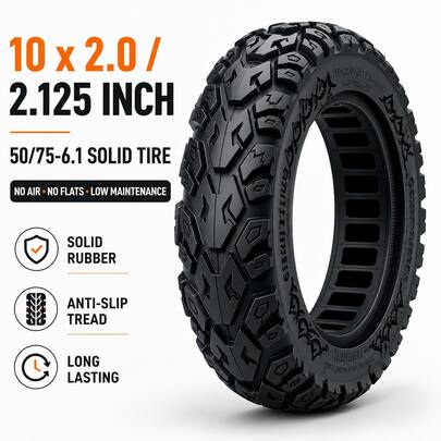 GLDYTIMES 10x2.0/2.125-6.1 Solid Tire, Airless Shock-Absorbing Off-Road Tire