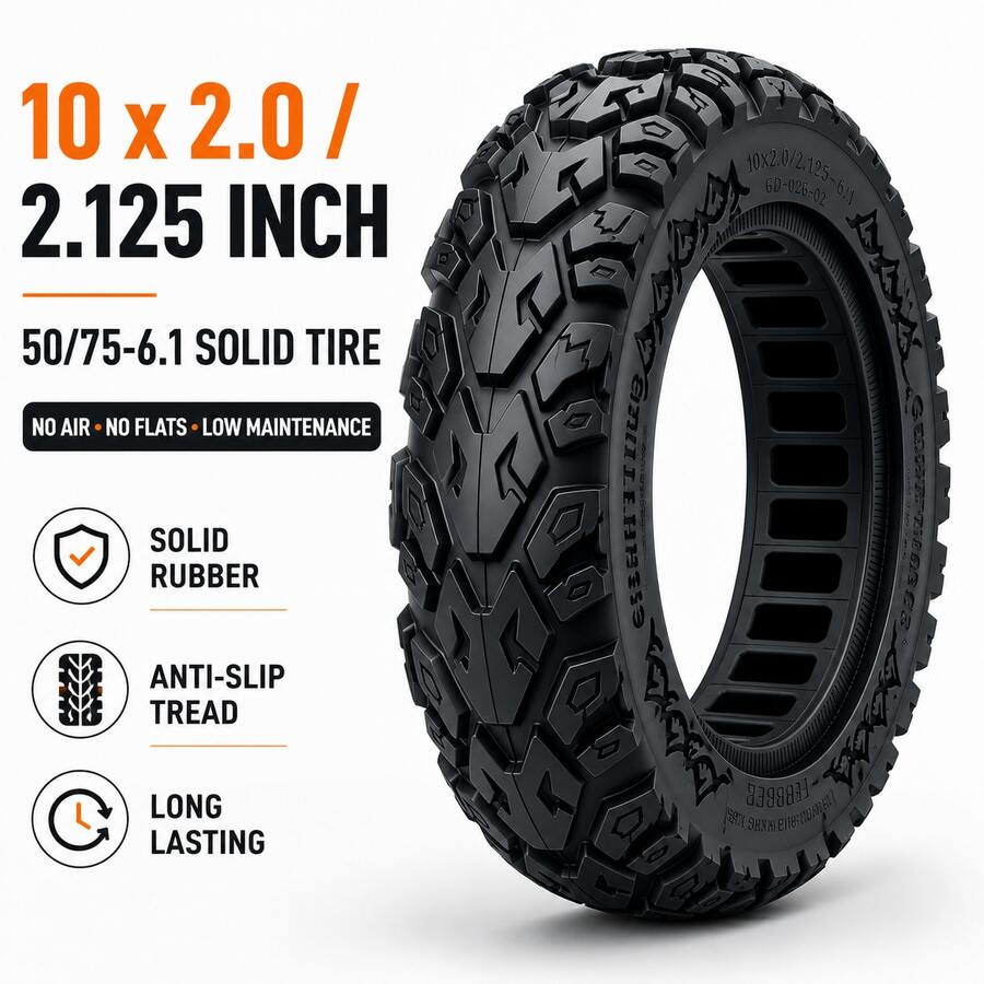 GLDYTIMES 10x2.0/2.125-6.1 Solid Tire, Airless Shock-Absorbing Off-Road Tire - Black - View 1
